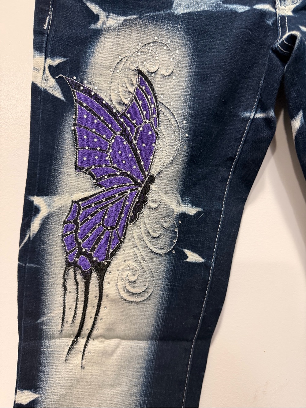 Women's Purple Butterfly Embellished Flare Jeans - Picture 8 of 11